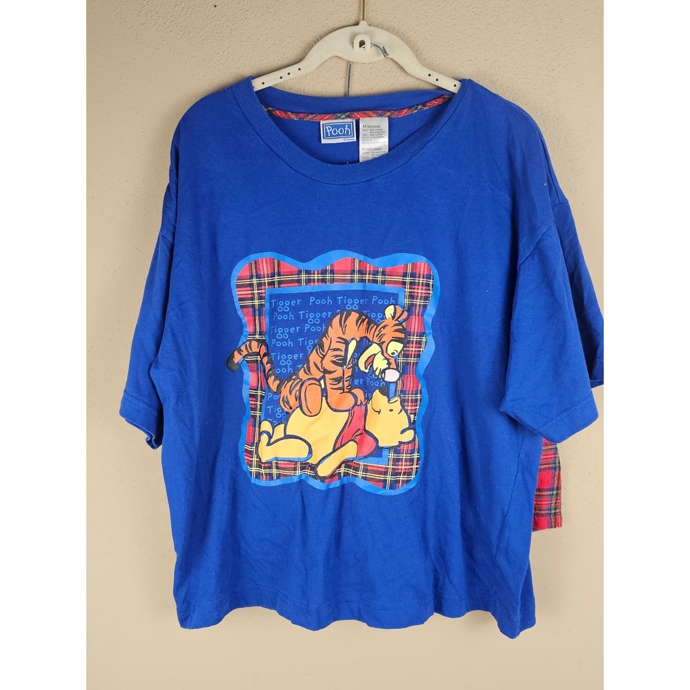Vintage Pooh Tigger Womens Blue Red Plaid Short Pajamas Medium